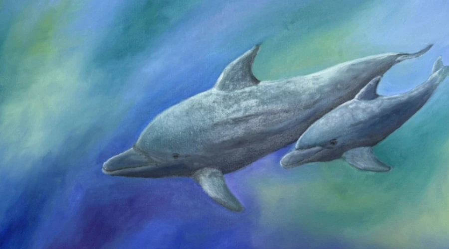 Close-up of Aaron Tan's painting 'Waves of Togetherness' featured in the charity auction