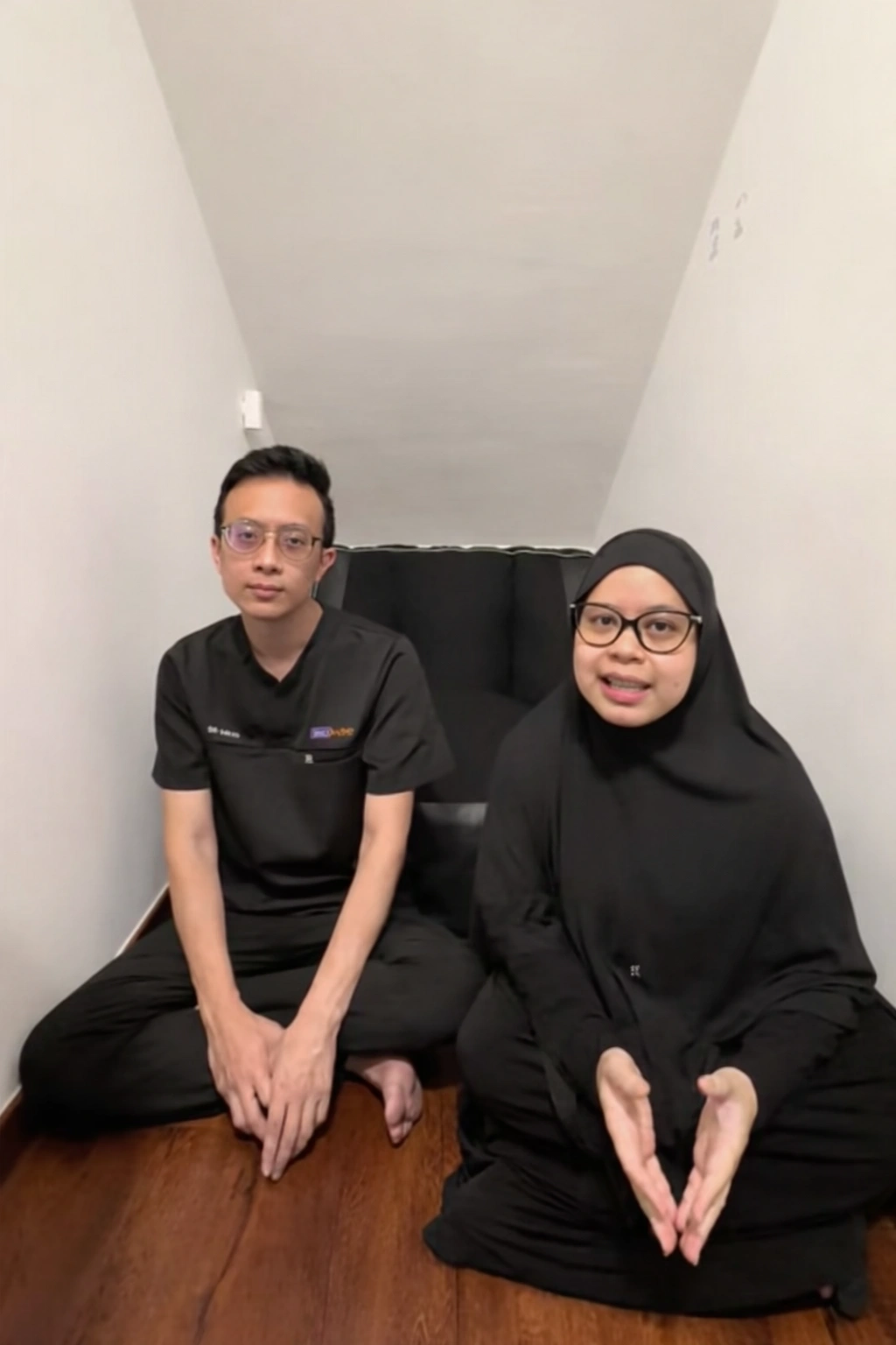 A doctor standing in a professional clinic attire juxtaposed with a minimalist micro-room interior.