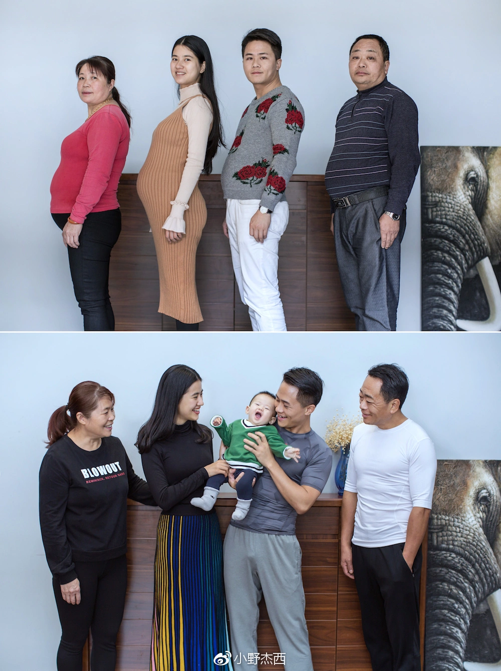 Jesse and his father working out with weights in the gym during the muscle-building phase.