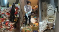 Detailed view of food packaging and waste from a viral hotel incident.