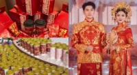 Zhang Junjie celebrating with guests at his viral wedding event.