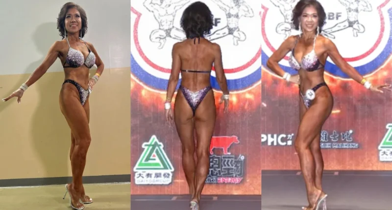 Fitness inspiration 72-year-old woman posing after a workout.